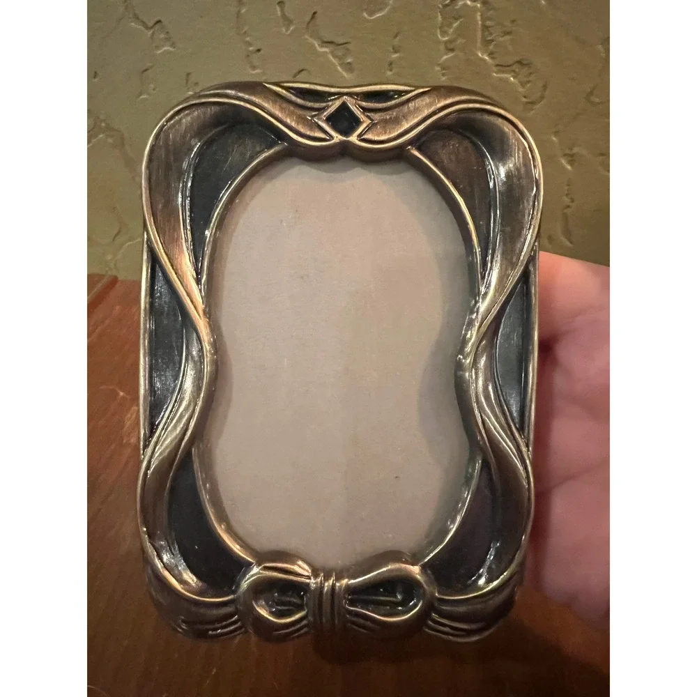 Vintage Mini Art Nouveau Picture Frame Ornate Cast Metal Brass Tone Tiny Photo